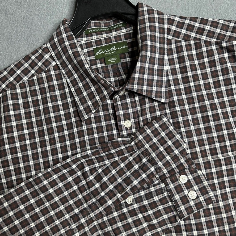 Eddie Bauer Mens Wrinkle Resistant Classic Fit Plaid Button Down Shirt‎ XXL